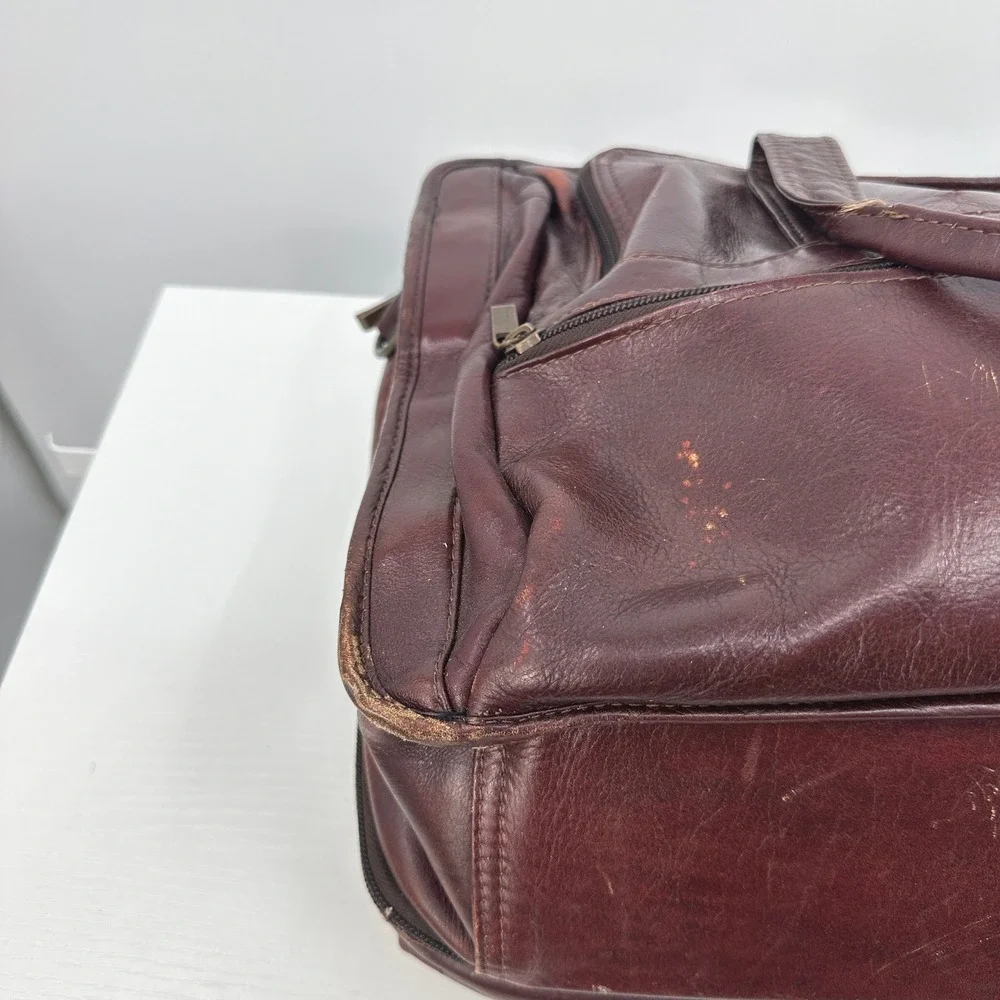 Vintage Genuine Leather Expandable Laptop Briefcase Attache Portfolio Brown